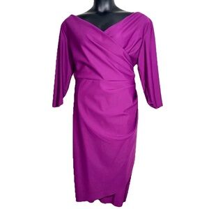 Alex Evenings 20W Dress gown Smoothing Scuba Stretch Midi 3/4 sleeves faux wrap